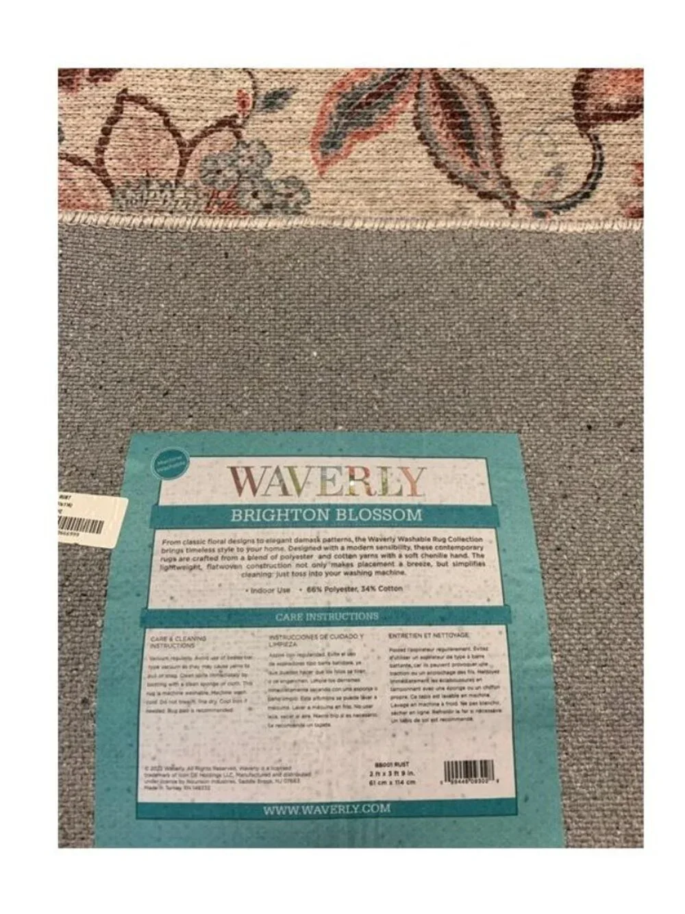 Waverly Washable Brighton Blossom Floral Mat 2' x 3' 9